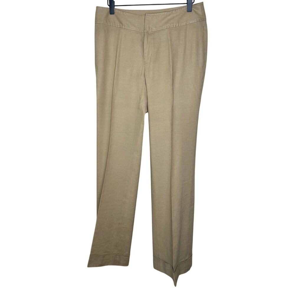Banana Republic Harrison Wide Leg Linen Blend Pants Tan 8 Y2K High Rise EUC